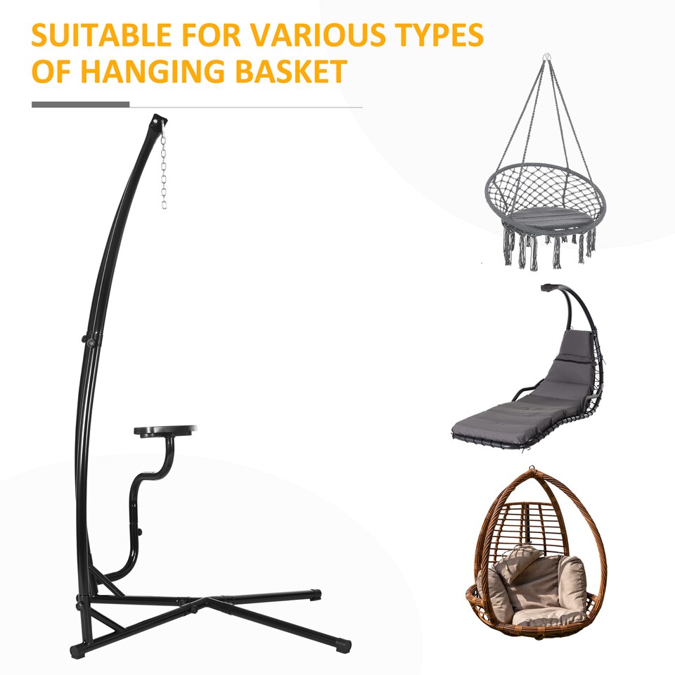 image 1 of Outsunny Hammock Chair Stand Only Construction Heavy Duty Metal C-Stand for Hanging Hammock Chair Porch Swing Indoor or Outdoor Use | Black | Black