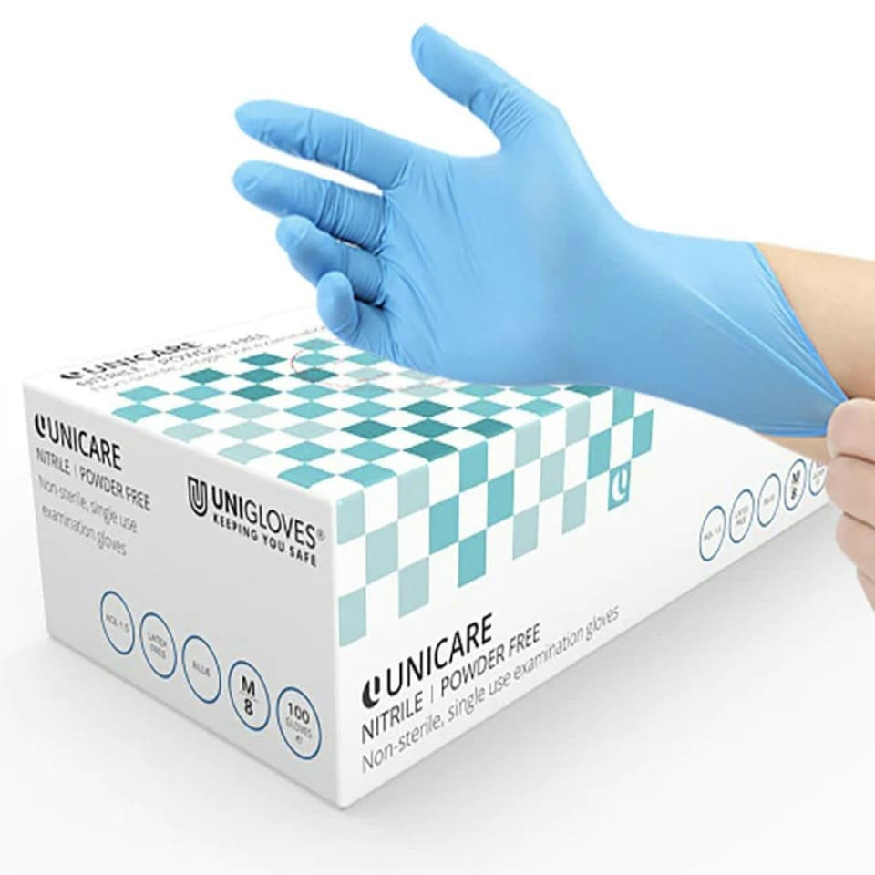 image 1 of Unigloves Unicare Blue Box of 100 Nitrile Gloves Blue | Large