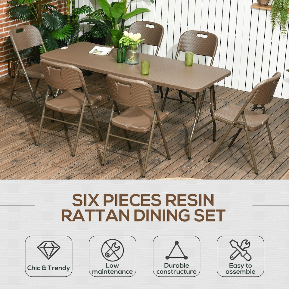 image 1 of Outsuny HDPE Molding Design Resin Rattan Dining Set, Foldable Table