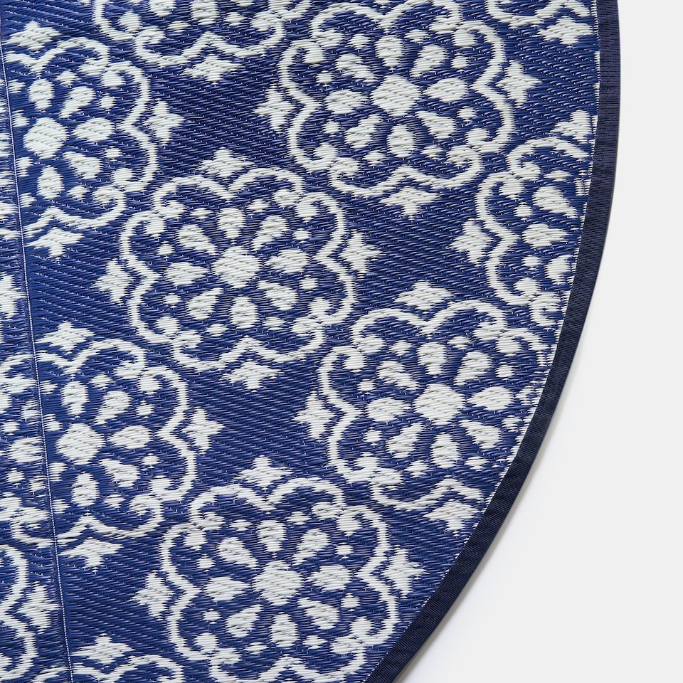 image 1 of OHS Blue Tiles Large Outdoor Garden Patio Waterproof Floor Mat Rug Blue | Blue and White | 170cm Diameter