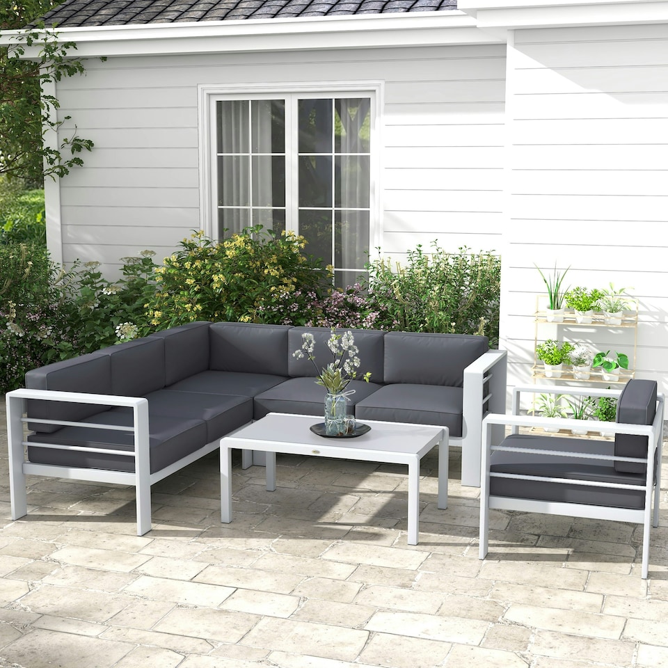 image 1 of Outsunny 5 PCs Garden Sofa Set w/ Cushions, Aluminium Furniture Sets, Grey