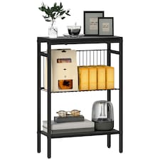HOMCOM Side Table with Storage, Small Table for Living Room, Bedroom Black