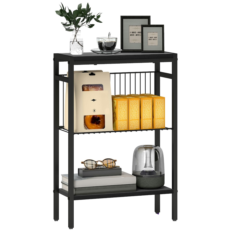 image 1 of HOMCOM Side Table with Storage, Small Table for Living Room, Bedroom Black