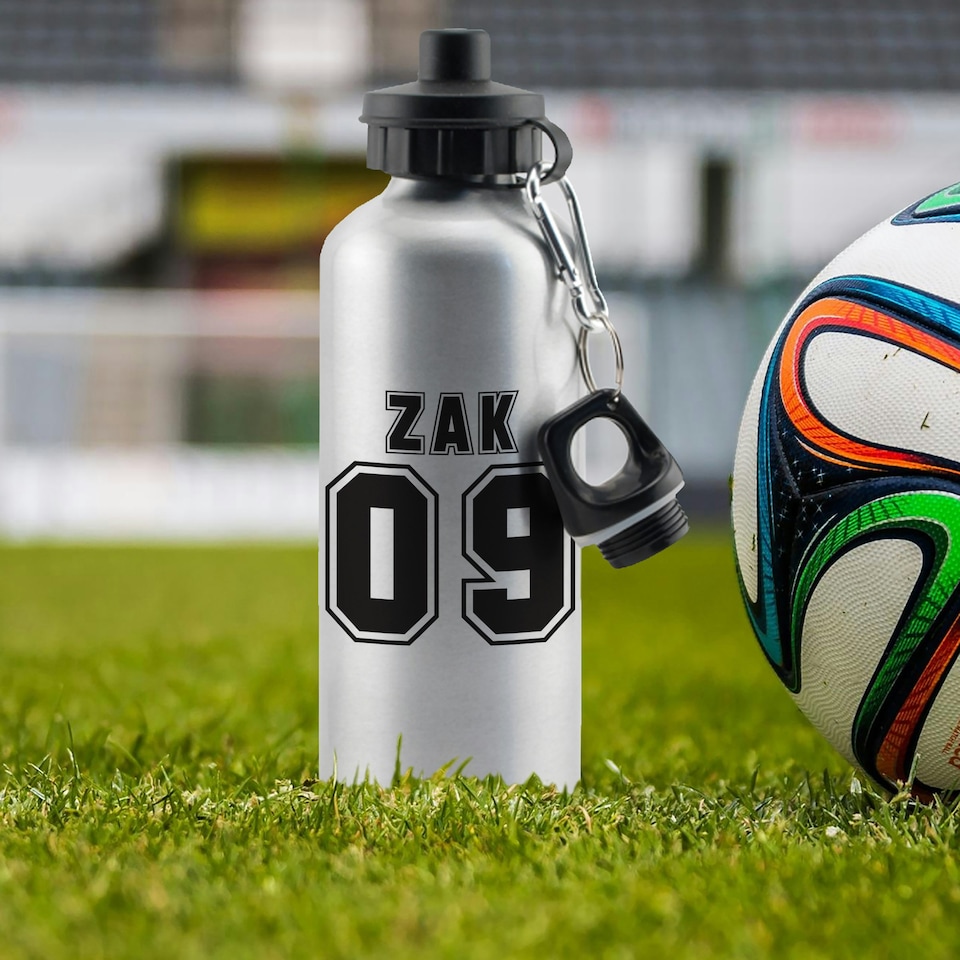 image 1 of Personalised Sports Number Silver Drinks Bottle Silver | One Size