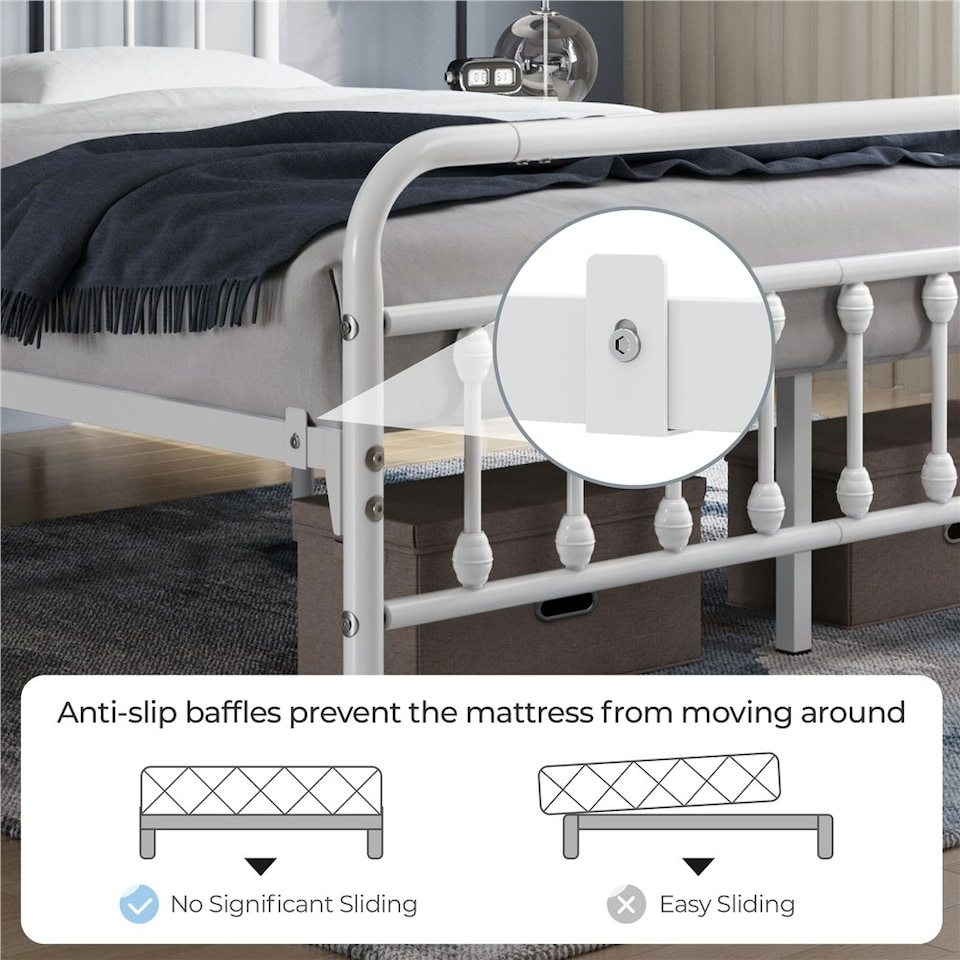 image 1 of Yaheetech 5ft King Vintage Iron Platform Bed with High Headboard White