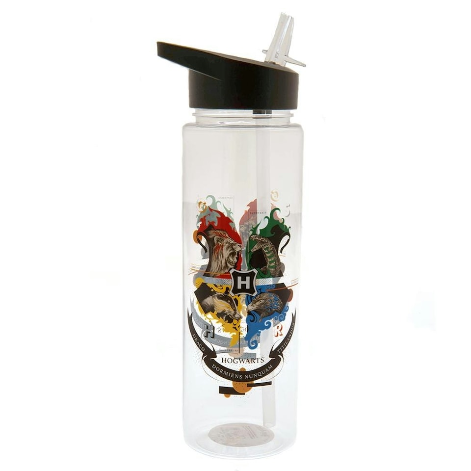 Harry Potter Hogwarts Crest Plastic Water Bottle - Clear/Black/Red - One Size