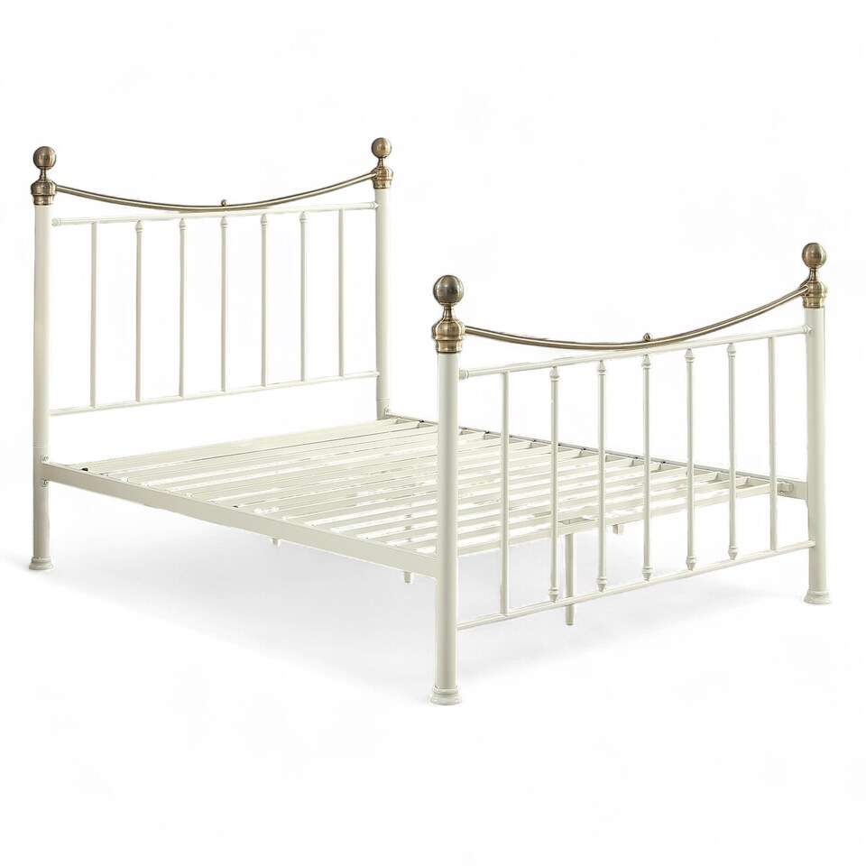 image 1 of Hampstead Traditional Style Metal Bed Frame | White | White & Brass | King
