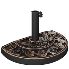 Outsunny 9kg Resin Parasol Base Half Round Umbrella Stand with Floral Design for Garden Outdoor Suitable Umbrella Rod 38cm 48cm Bronze Tone