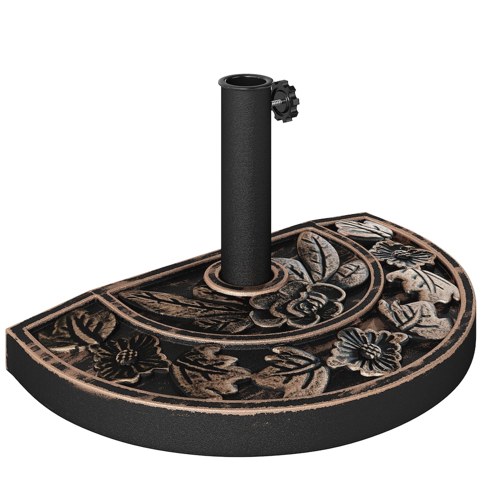 image 1 of Outsunny 9kg Resin Parasol Base Half Round Umbrella Stand with Floral Design for Garden Outdoor Suitable Umbrella Rod 38cm 48cm Bronze Tone