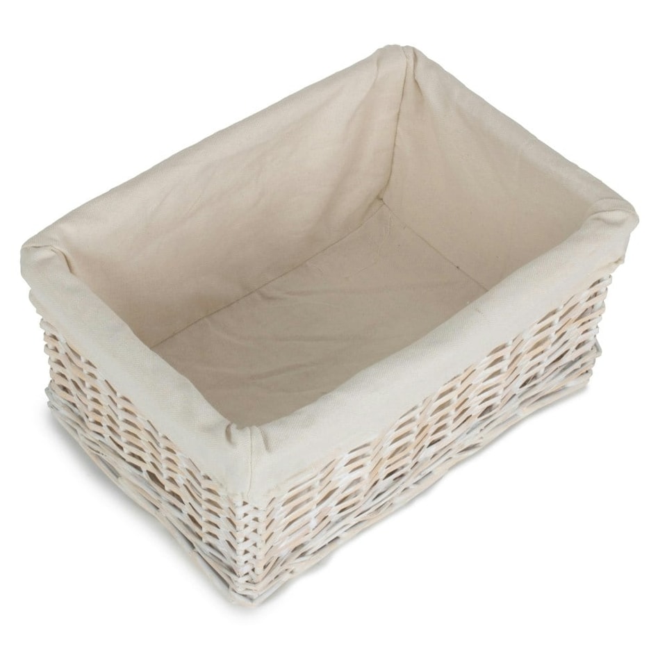 image 1 of Medium White Wash Wicker Storage Basket with White Lining | White | White
