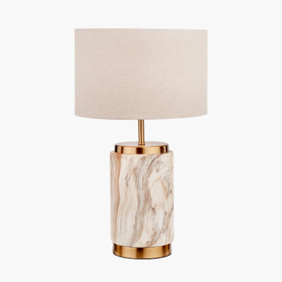 image 1 of Cylinder Natural Stone Effect Ceramic Table Lamp | Brown | Natural | 1