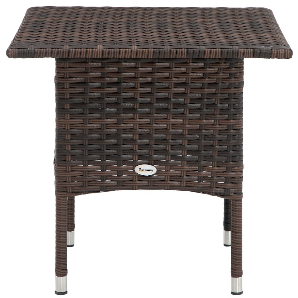 image 1 of Outsunny PE Rattan Outdoor Coffee Table, Easy Match Rattan Side Table, Brown