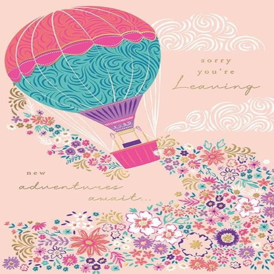 Words 'n' Wishes Traditional Sorry You're Leaving Card, New Adventure Awaits, Pink Floral Design, Gold Foil Finish, Made in UK