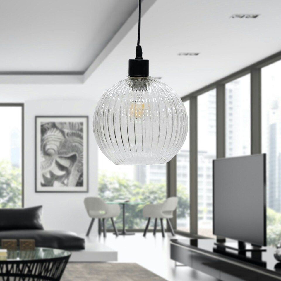 image 1 of First Choice Lighting Set of 2 Betchley Clear Ribbed Glass Globe Easy Fit Pendant Shades Clear