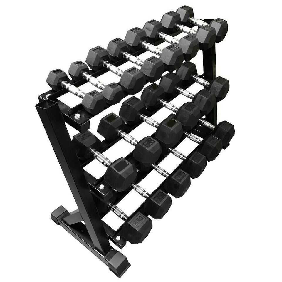 10 Pair Commercial Hex Dumbbell Storage Rack with Dumbbells 2kg - 20kg