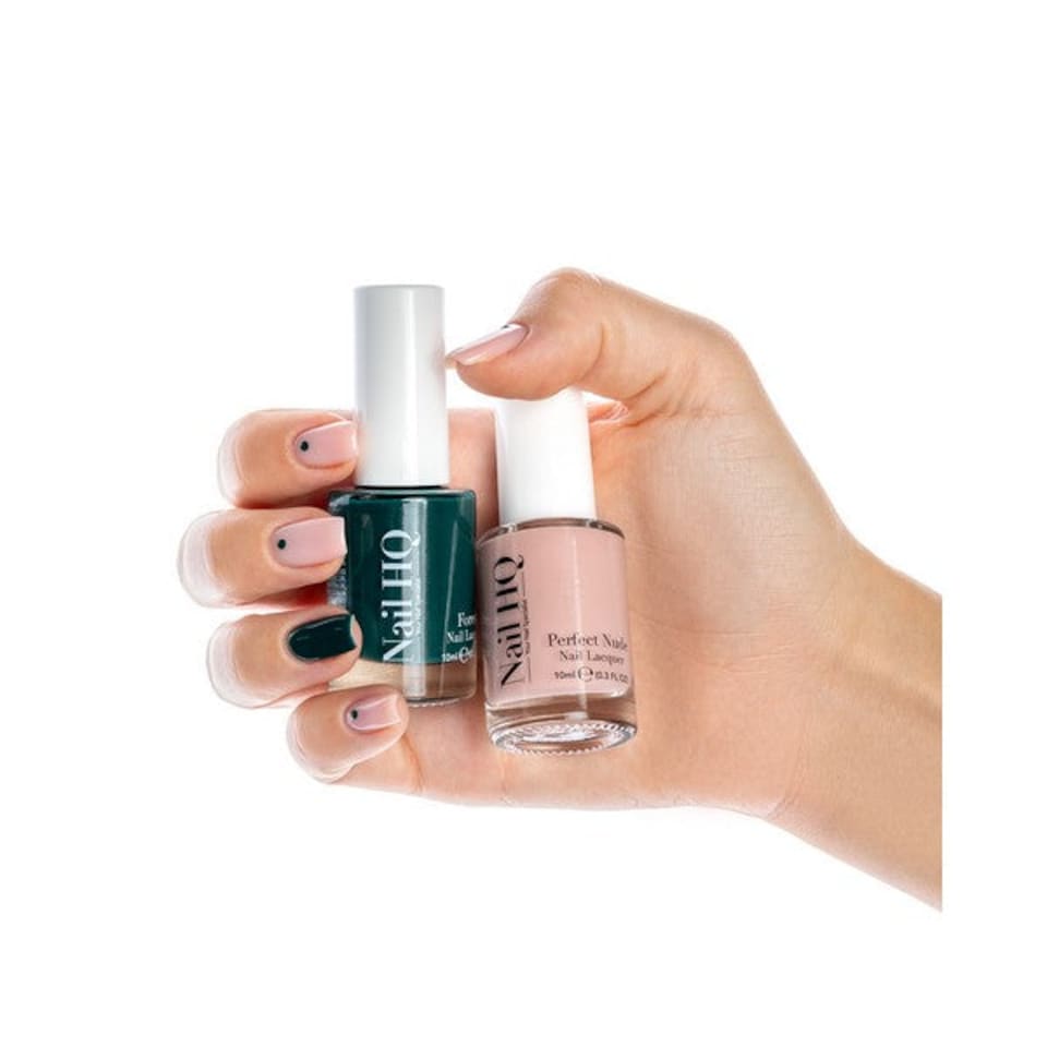 image 1 of Nail HQ Evergreen Dream Duo - Nude Base Coat & Forest Gloss Nail Polish Duo | Multi | Perfect Nude Base Coat, Forest | 122.0GRAMS