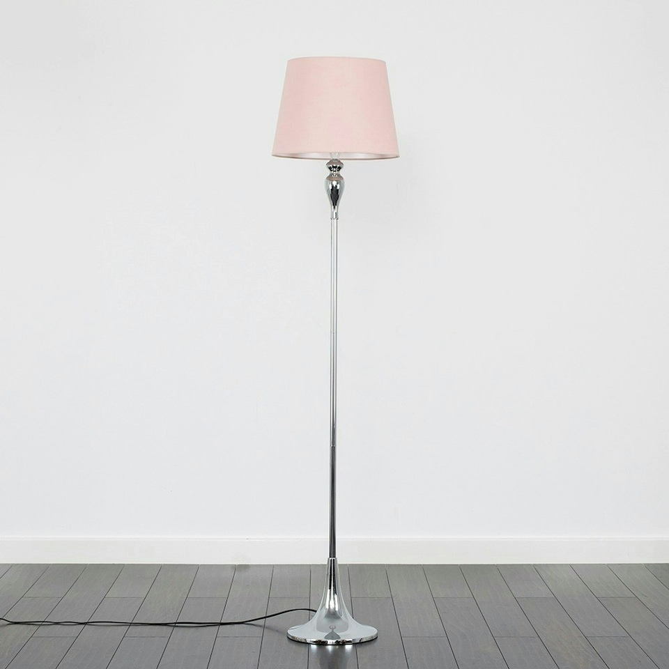 image 1 of ValueLights Modern Polished Chrome Spindle Design Floor Lamp With Pink Shade