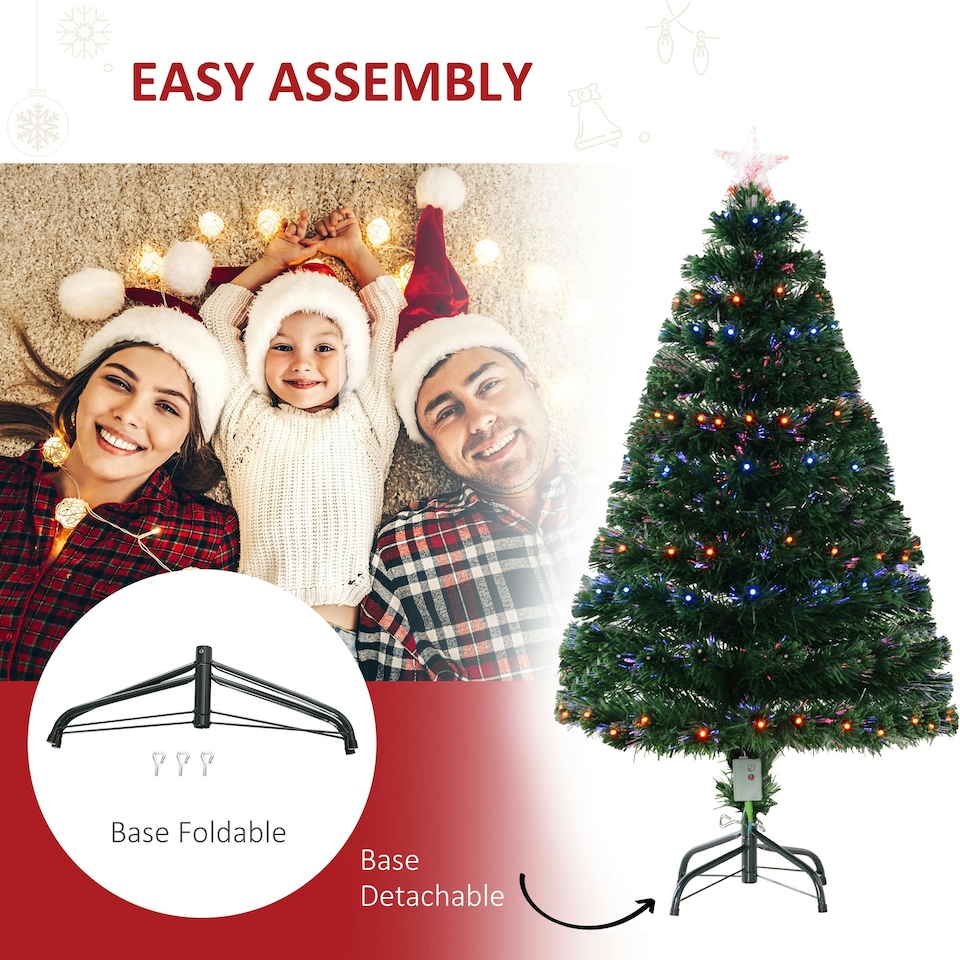 image 1 of HOMCOM 4FT Prelit Artificial Christmas Tree Fiber Optic Xmas Decoration, Green