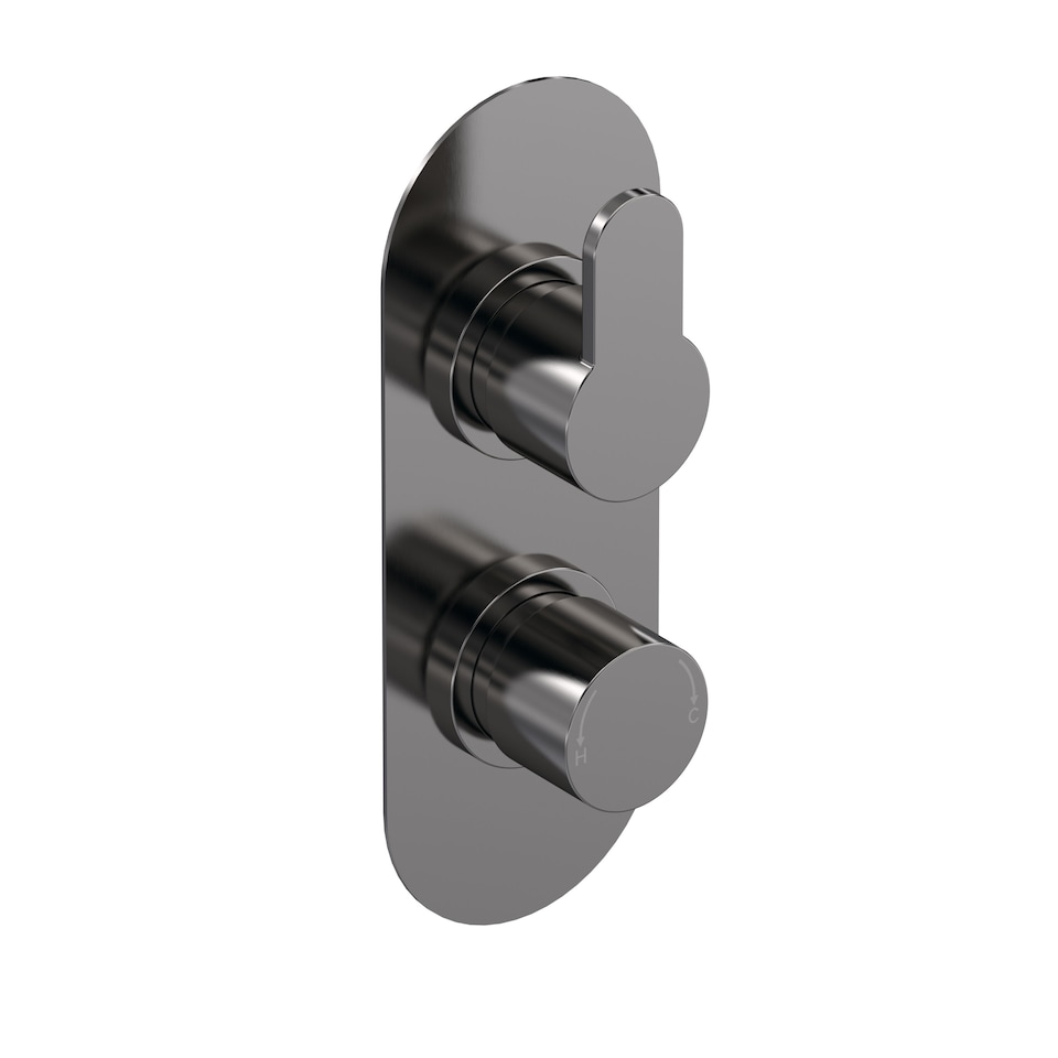 image 1 of Balterley Consall Contemporary Round Twin 3-Way Thermostatic Shower Valve with Diverter, Brushed Pewter