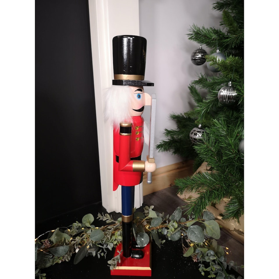 image 1 of 60cm Traditional Wooden Christmas Nutcracker Soldier Decoration with Red Body