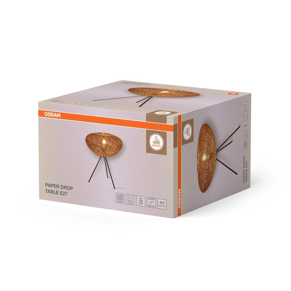 image 1 of Osram Decor Paper Drop Table Lamp E27 Beige Modern Scandi Bedside Light