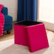 image 3 of OHS Matte Velvet Soft Foldable Cube Footstool Seat Storage Organiser Ottoman Pink | Bright Pink