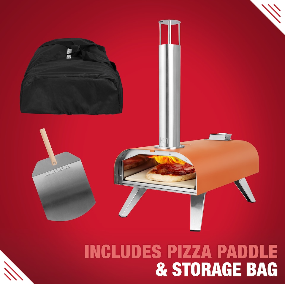image 1 of George Foreman 12'' Deep Orange Wood Pellet Pizza Oven with Paddle & Carry bag GFWPPO1ORPC