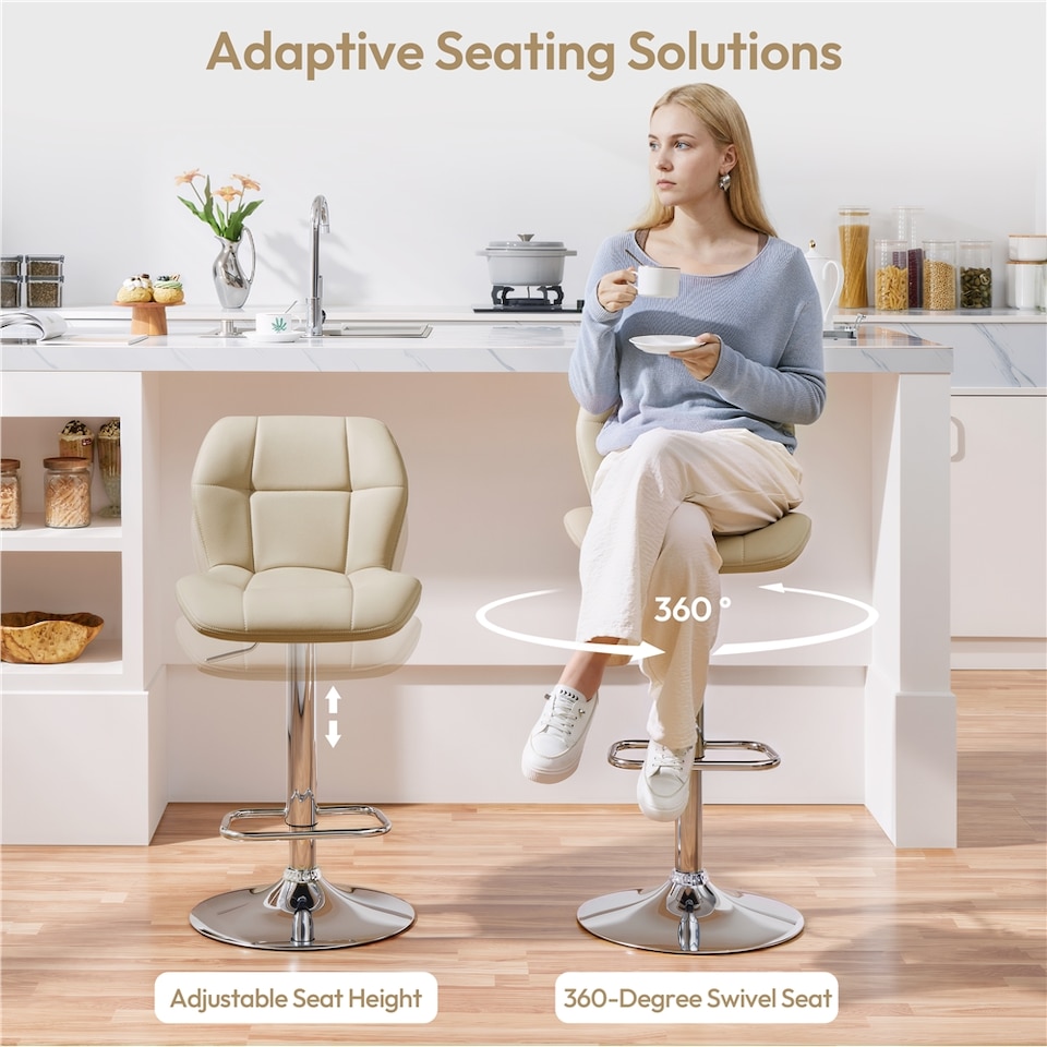 image 1 of Yaheetech Set of 2 Modern Faux Leather Swivel Bar Chair-Khaki