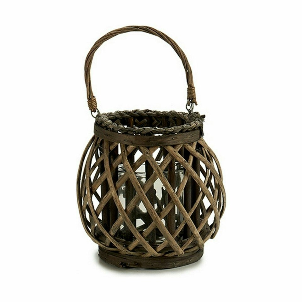 image 1 of Candleholder Grey Brown wicker Glass 29,5 x 24 x 22 cm (6 Units) N/A