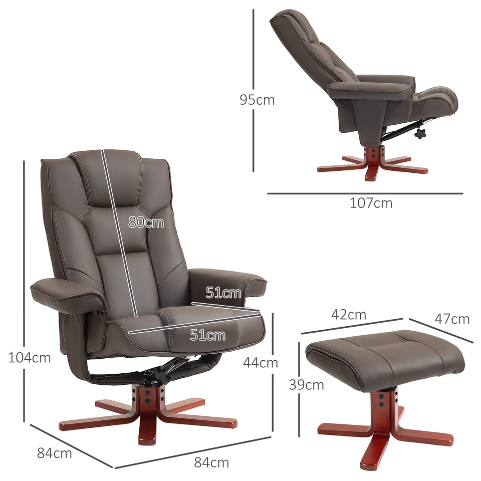image 1 of HOMCOM Reclining Armchair with Footstool and Adjustable Backrest, Brown