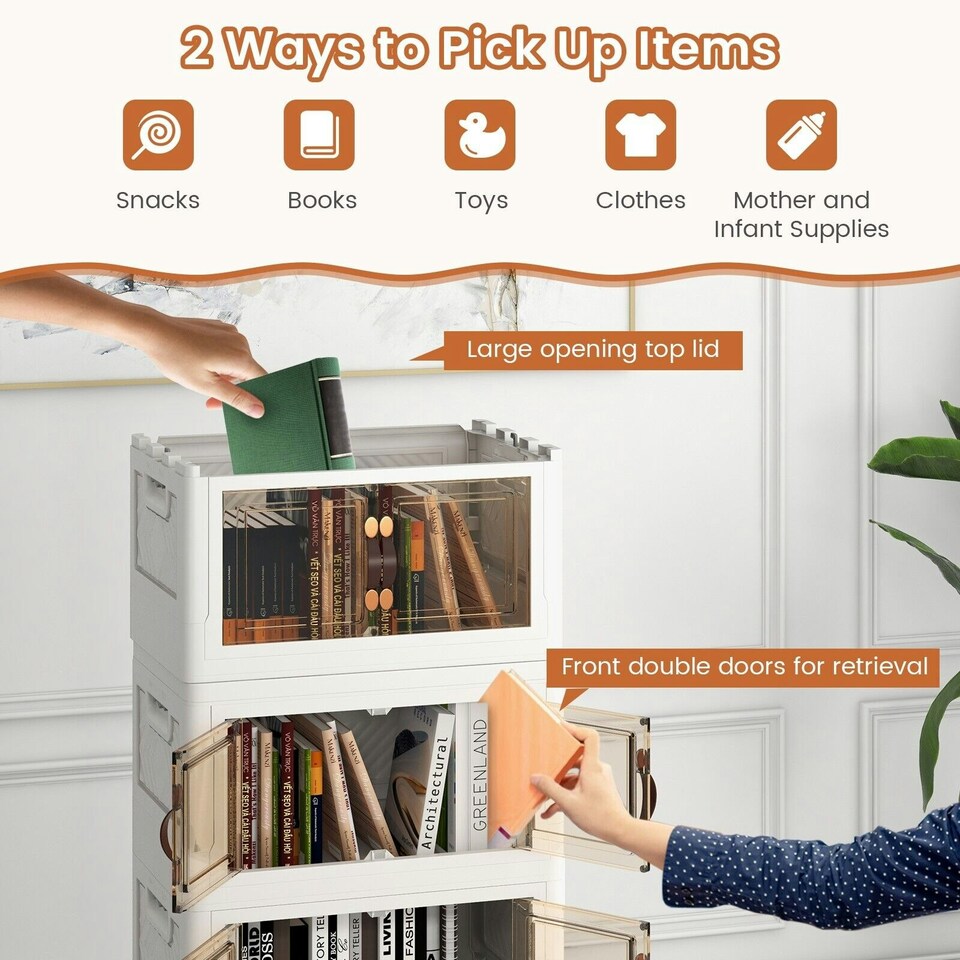 image 1 of COSTWAY 4 Pack Stackable Storage Cabinet Folding Organizer White