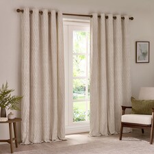 Hebden Striped Cotton Eyelet Curtain Pair, 168 x 137cm, Natural | Cream | Natural