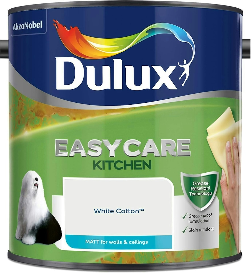 image 1 of Dulux Easycare Kitchen Matt Emulsion Paint - White Cotton 2.5L