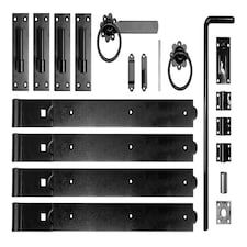 24 Inch Double Gate Fittings Set Hook & Band Hinge, Latch, Drop Bolt - Black | Black