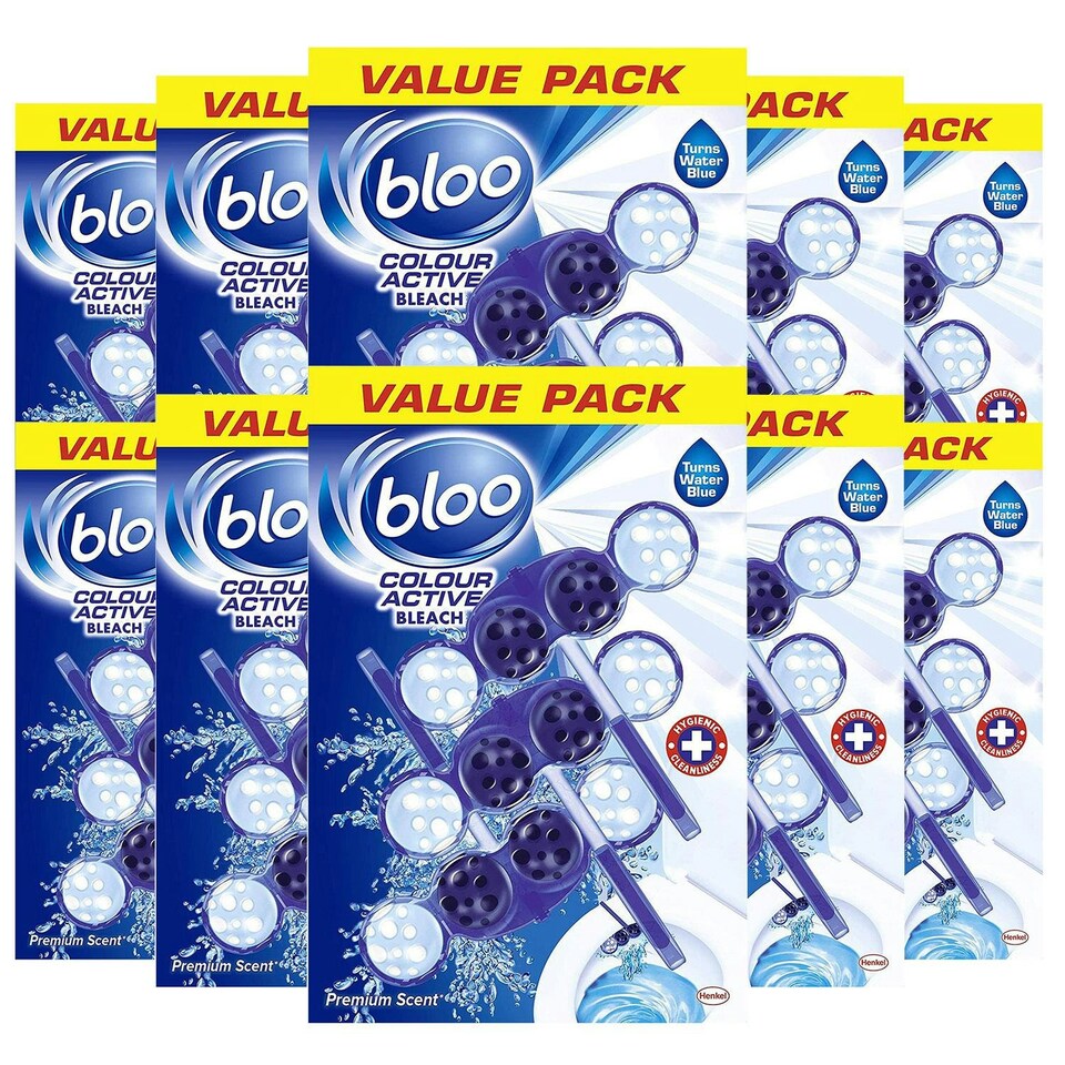 image 1 of Bloo Colour Active Toilet Rim Block Blue Bleach Anti-Limescale 3 x 50g 10 Packs