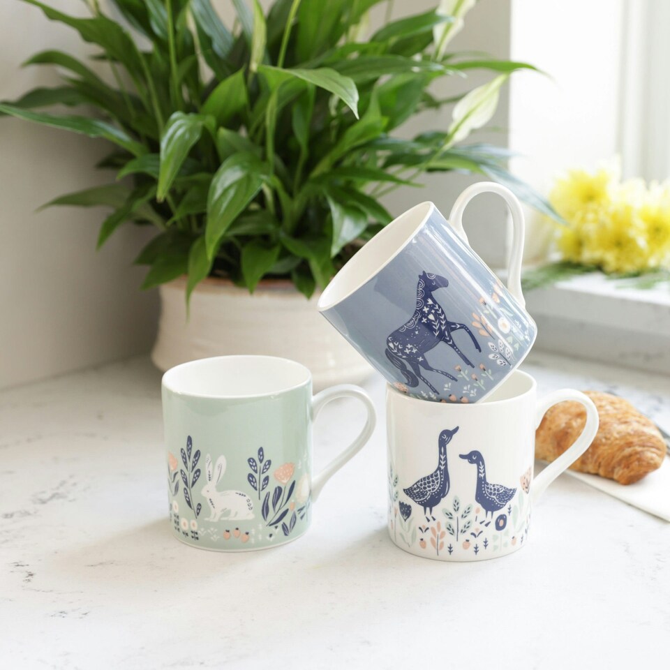 image 1 of KitchenCraft Fine Bone China Woodcut Goose 250ml Can Mug | Multi