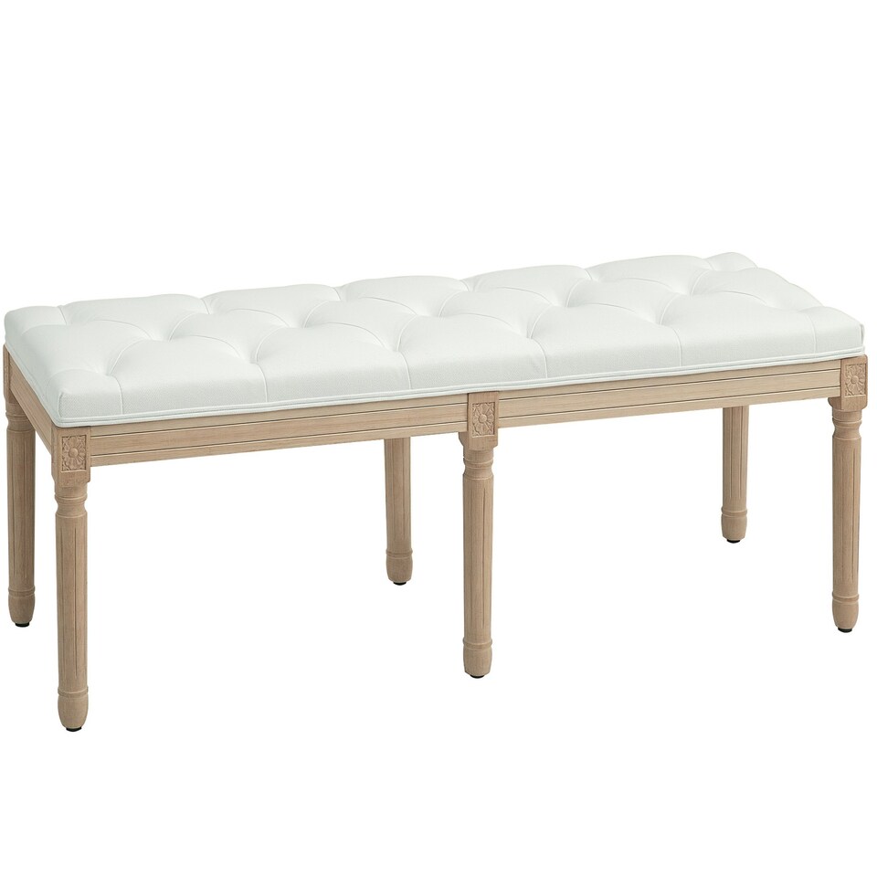 image 1 of HOMCOM End of Bed Bench, Upholstered Bedroom Bench, Cream White