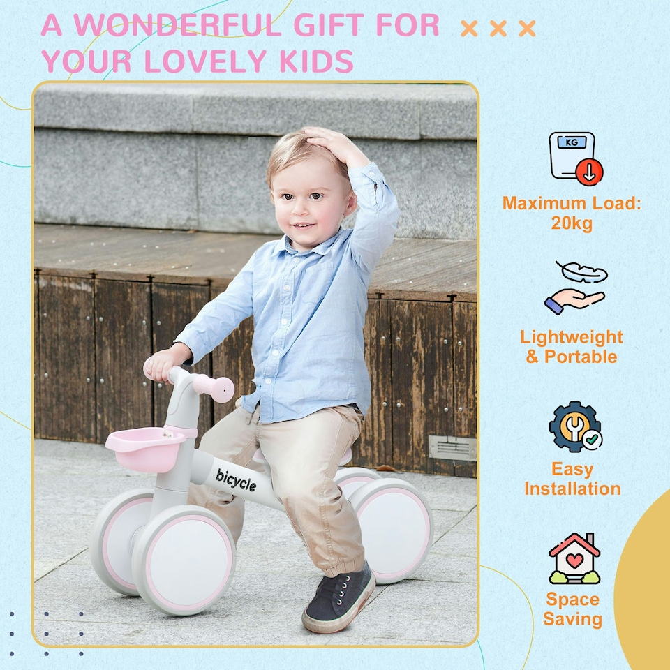 image 1 of AIYAPLAY Kids Balance Bike for 1-3 Years Old with Adjustable Seat, Pink