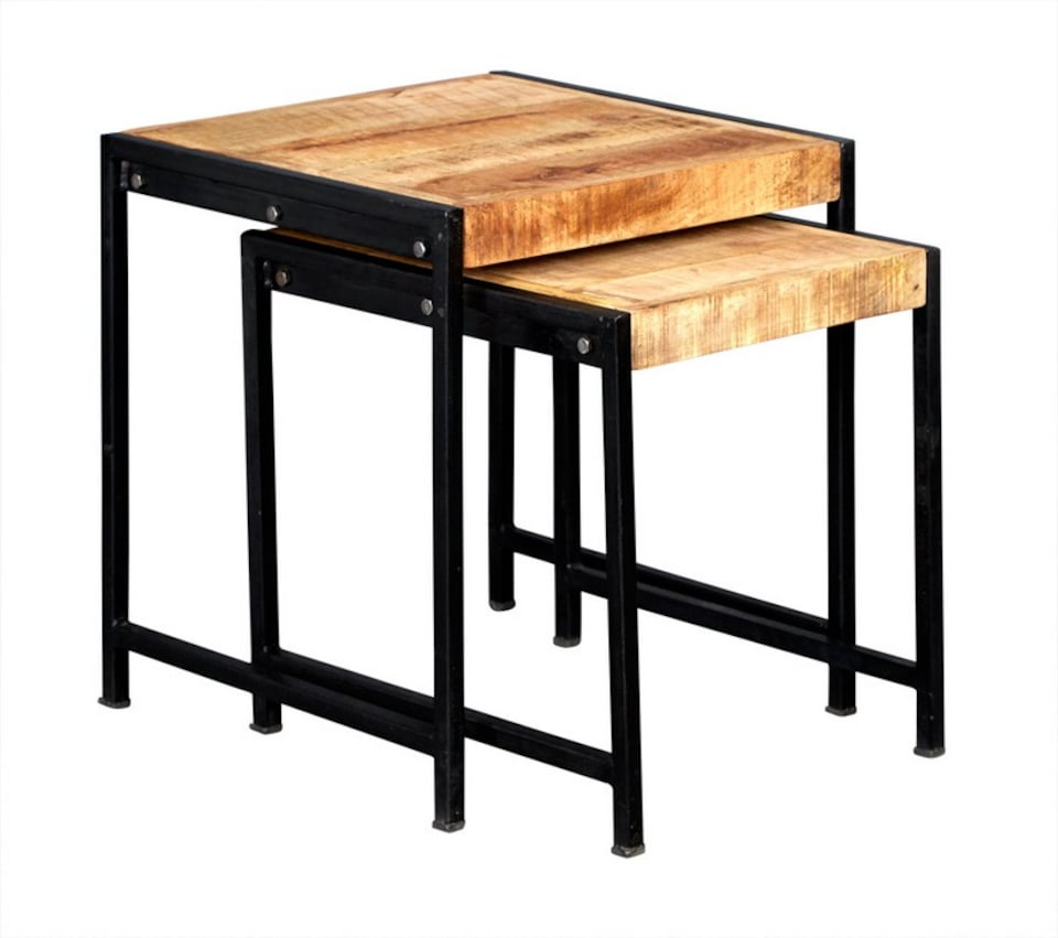 image 1 of Cosmo Industrial Nest of 2 Tables - Solid Mango Wood - L48.5 x W48.5 x H51 cm