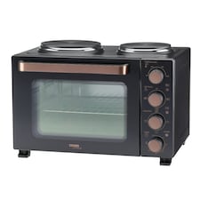 Cooks Professional 28L Mini Oven with 2 Hobs - Electric Multifunction Countertop Cooker | Black | Black & Copper