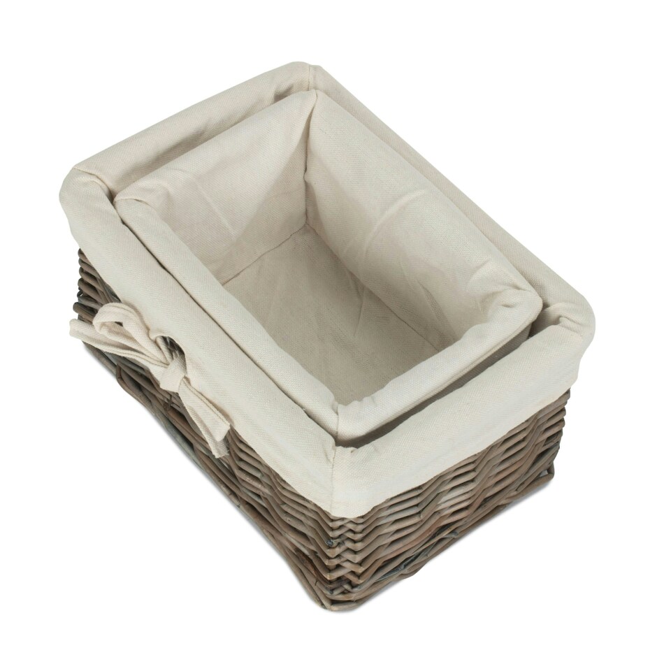 image 1 of Set of 2 Antique Wash Finish Cotton Lined Willow Tray Brown