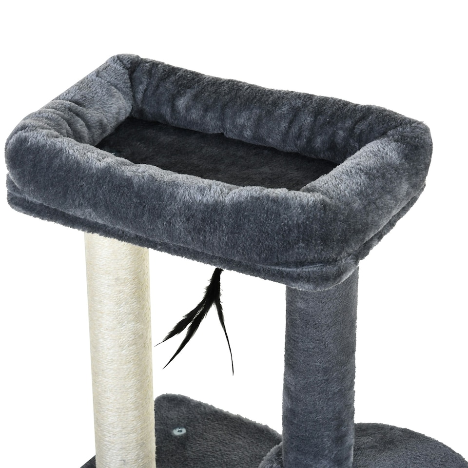 image 1 of PawHut 100cm Cat Tower Condo with House Sisal Scratching Post Perches Grey