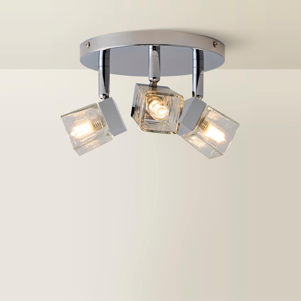 image 1 of ValueLights Ritz Ice Cube Chrome IP44 Bathroom 3 Way Ceiling Light & Bulbs | Chrome