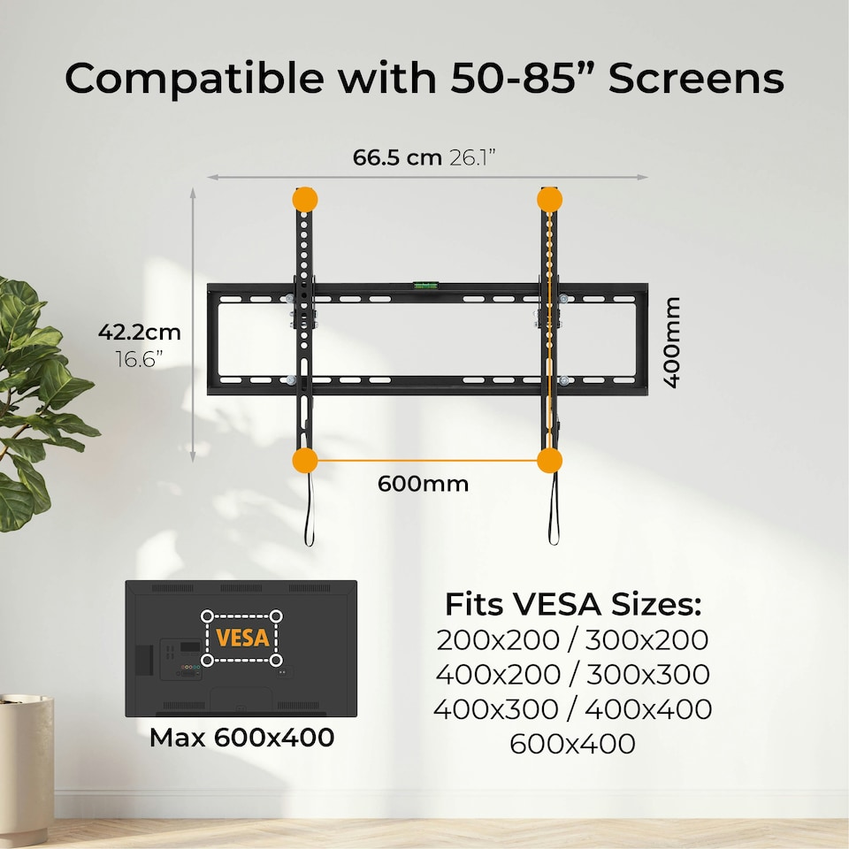 image 1 of Ross Tilt & Turn TV Wall Mount 50-85” 200x200mm to 600x400mm 50kg