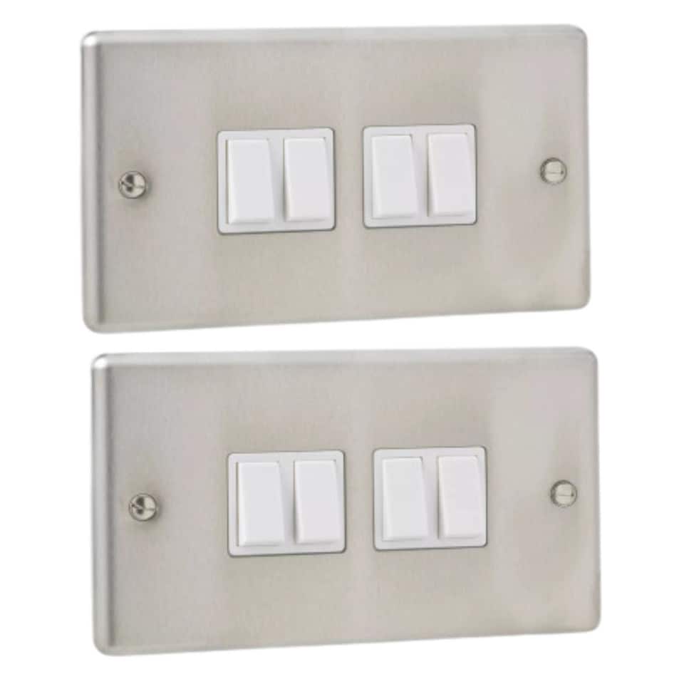 image 1 of British General Stainless Steel 10A 4-Gang 2-Way Light Switch Plate | White | 2