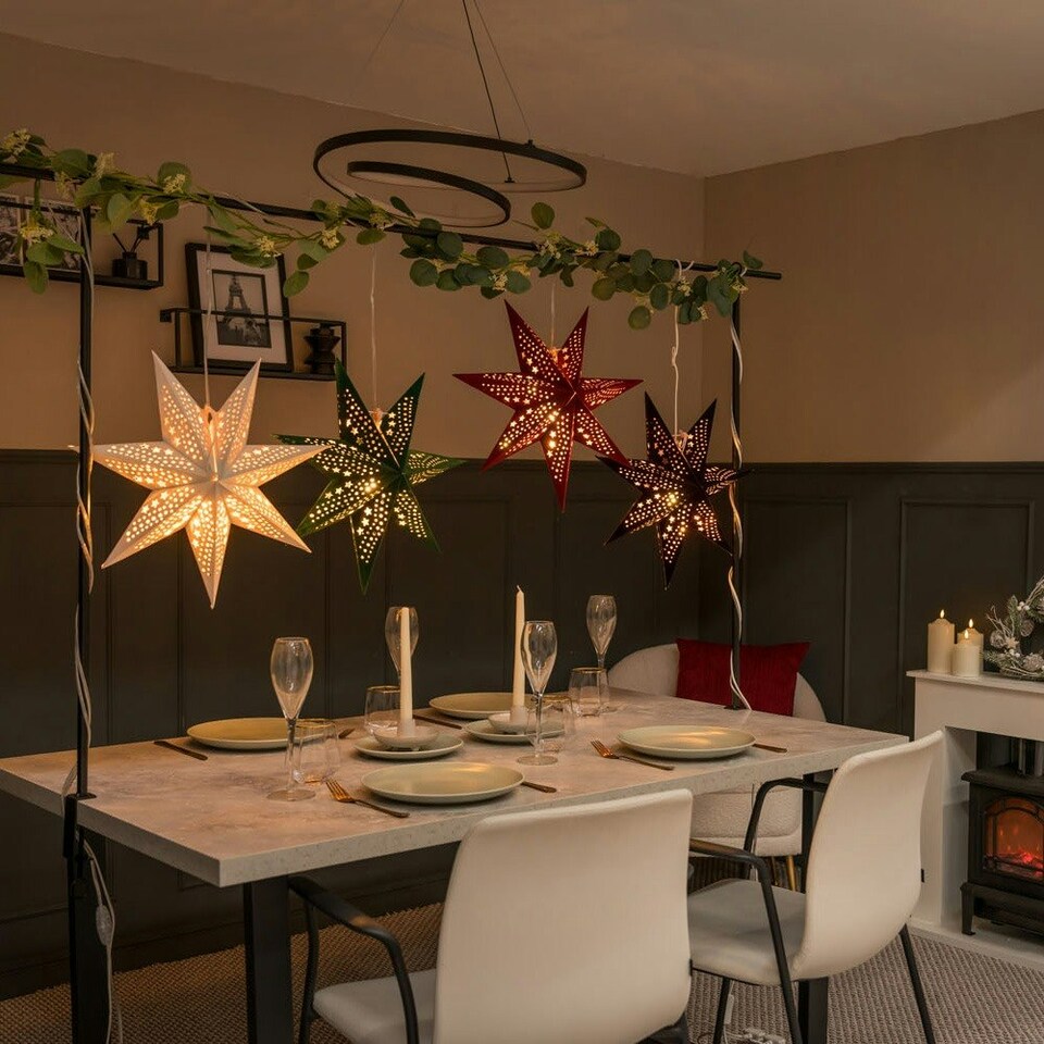 image 1 of ValueLights Plug In Christmas 45cm Xmas Red Velvet Paper Star with LED Bulb