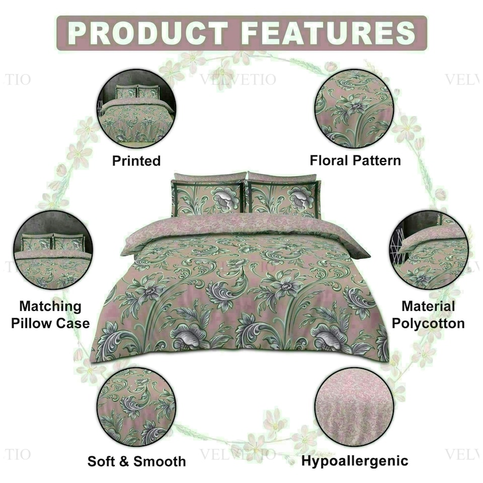 image 1 of Imogen Floral Printed Duvet Cover Set Reversible Polycotton Beddings Pink | Double