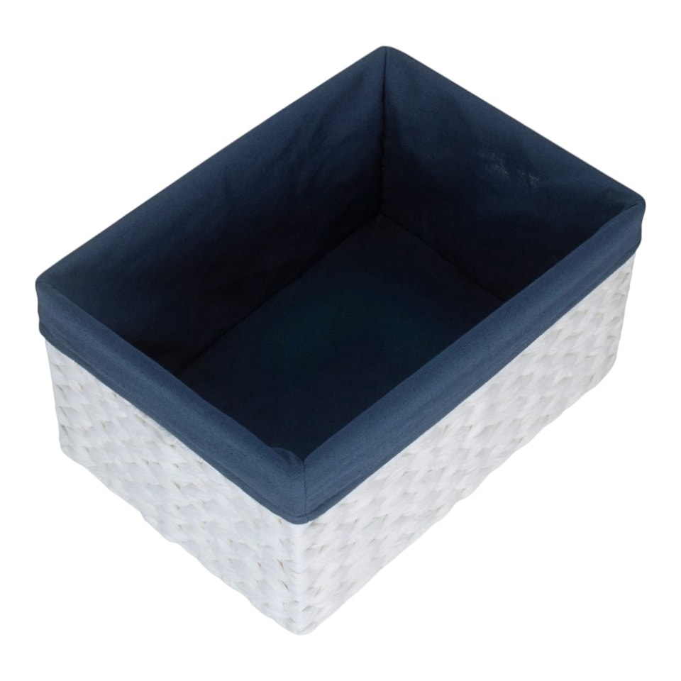 image 1 of Large Paper Rope Rectangular Storage Basket with Navy Blue Cotton Lining | Blue | Blue | L