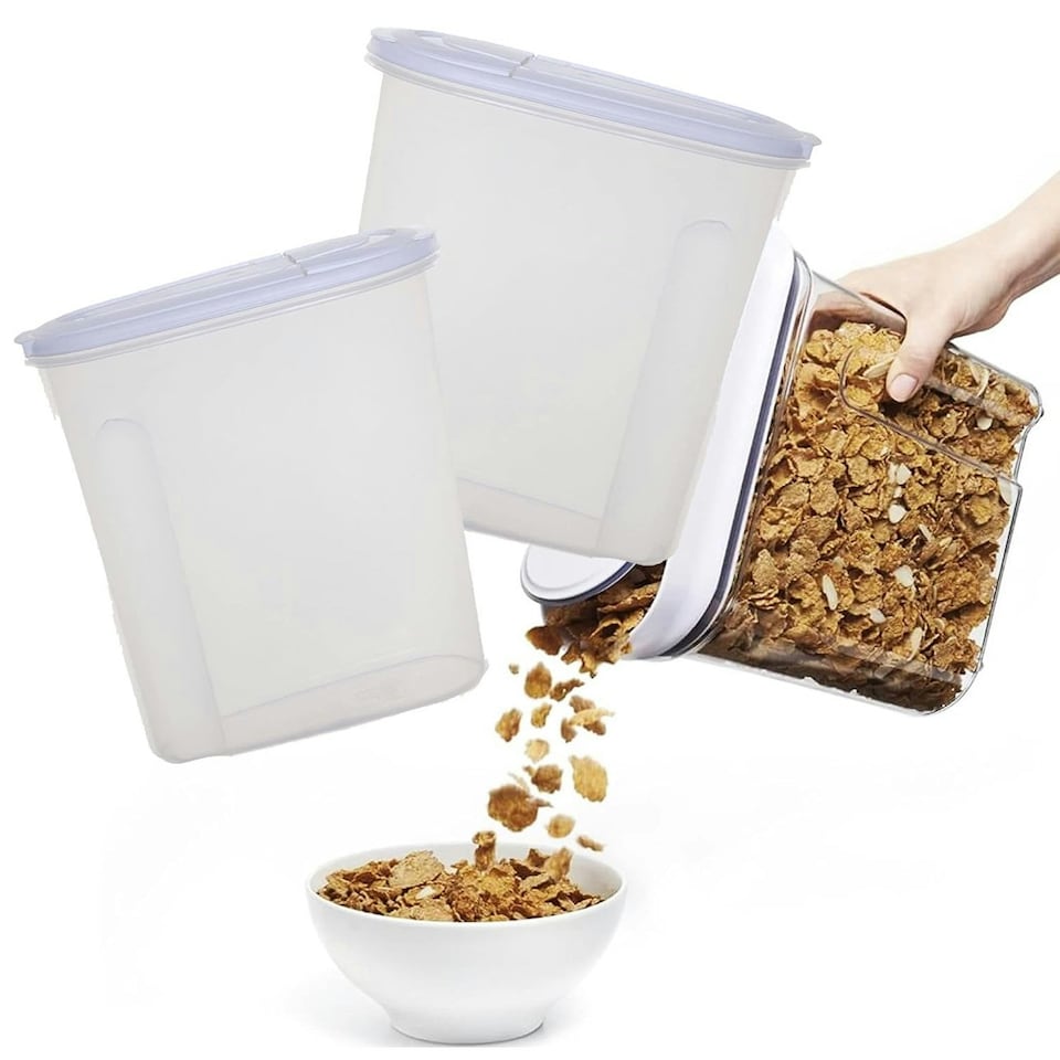 image 1 of 2 x 3L Dry Food Clear Plastic Airtight Cereal Container Perfect For Kitchen Cupboards Locks In Freshness | Clear
