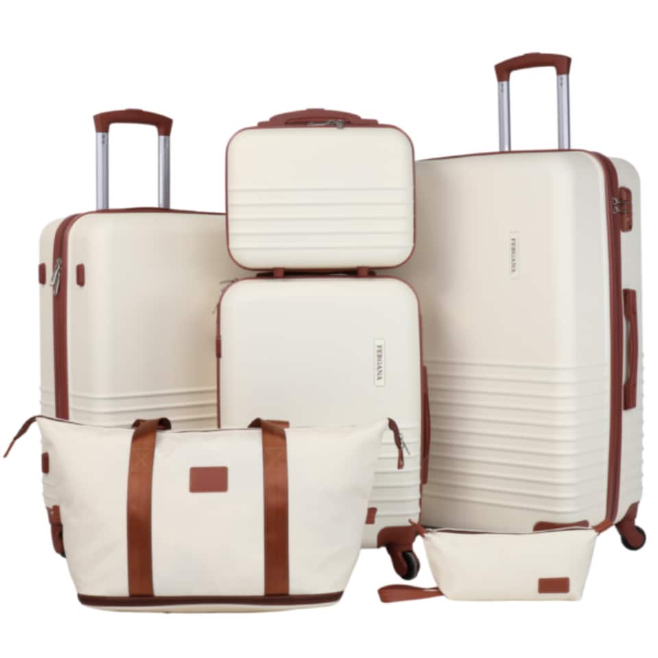 image 1 of Fergana 6 Piece ABS Hard Shell Luggage Set Lightweight Spinner Suitcases TSA Lock Travel Set Beige